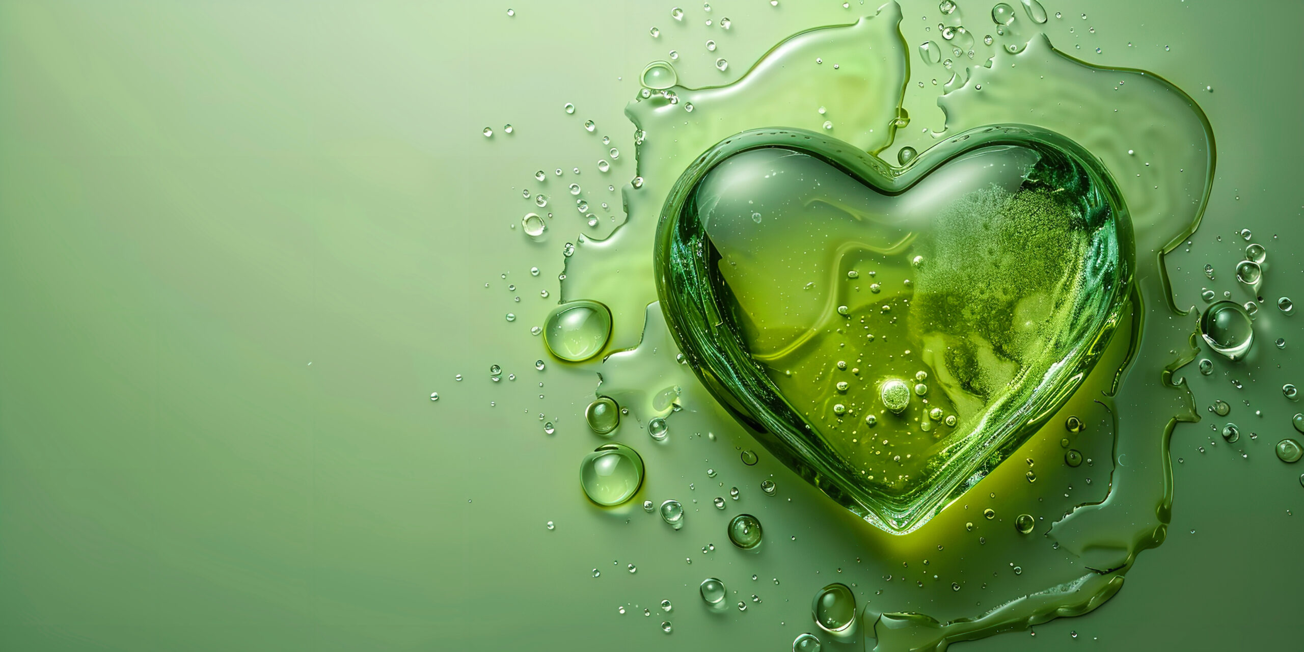 A vibrant green background with a close-up of oil in the shape o